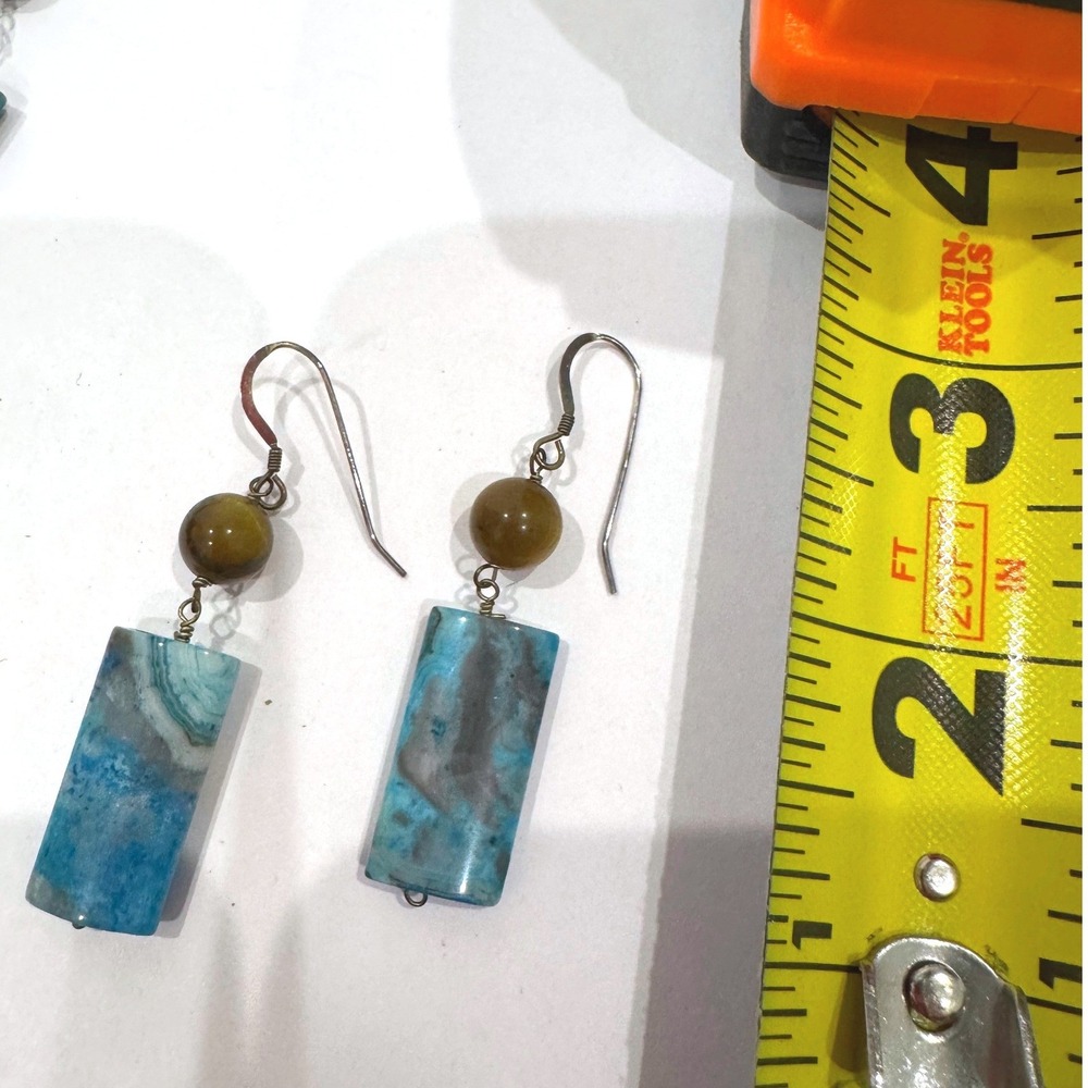 Boho Blue Agate Stone Necklace & Earrings Set Tiger Eye Pearl‎ Beaded Statement - Picture 3 of 9